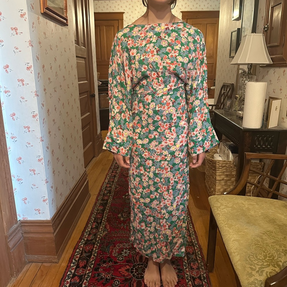 Zara Floral Green and Pink Maxi Dress